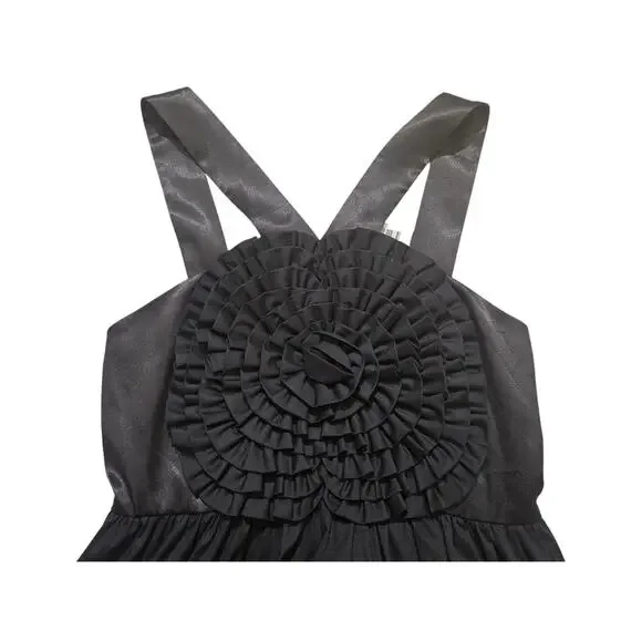 New Anthropologie burlapp swirled rosette black cocktail midi dress size 6 - Picture 3 of 12